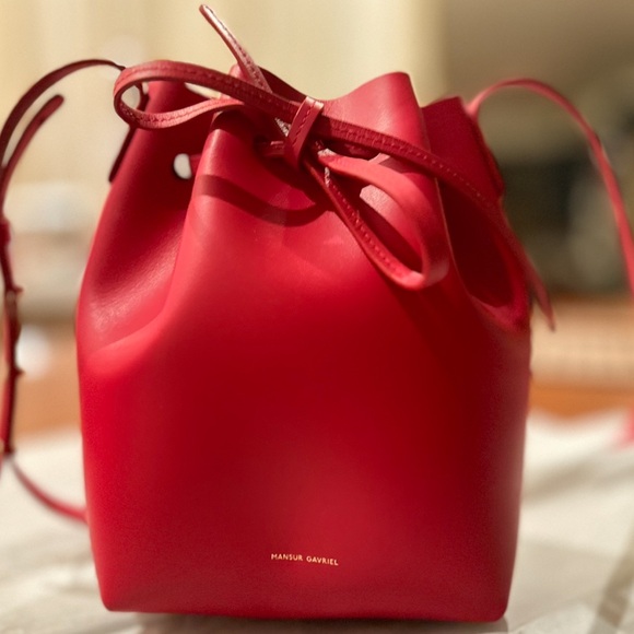 šNEW-HTF MANSUR GAVRIEL RED *CALF-LEATHER* MINI-BUCKET BAG (*Calf>Veg Tanned*) - Picture 11 of 16